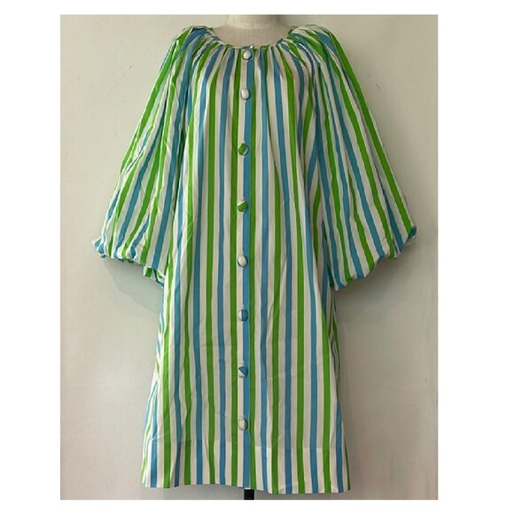 NWT RHODE PALOMA COTTON BLEND MINI DRESS IN GREEN & BLUE EDEN STRIPES SIZE XL - Picture 2 of 8